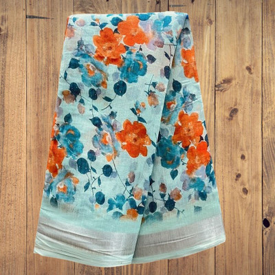 SHRI VARU ENTERPRISES Floral Print Mangalagiri Cotton Blend Saree(Light Green)