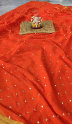 REDFISH Printed, Self Design, Solid/Plain Daily Wear Chiffon Saree(Orange)