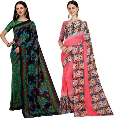 kashvi sarees Printed Daily Wear Georgette Saree(Pack of 2, Multicolor)