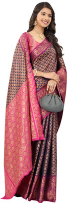 Suyukti Fab Woven Banarasi Silk Blend Saree(Dark Blue)