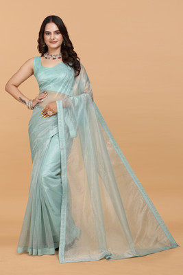 Zeekha Self Design Daily Wear Net Saree(Light Blue)