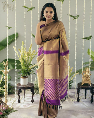 CENTURY CREATION Self Design Banarasi Jacquard Saree(Brown)