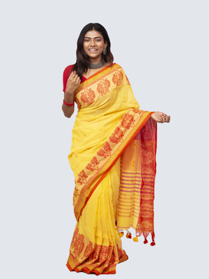 AngaShobha Woven Chettinadu Cotton Blend Saree(Yellow)