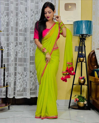 Amavii Solid/Plain Bollywood Georgette Saree(Light Green)