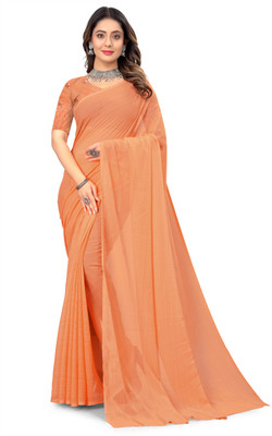 DRIZOMIZ Solid/Plain, Self Design Bollywood Georgette Saree(Orange)