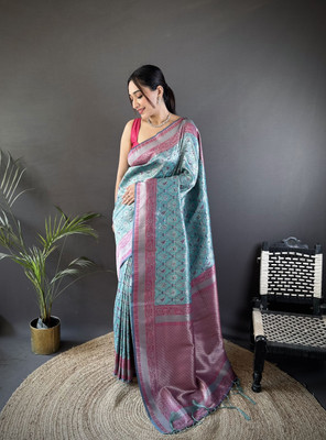 Divastri Woven Banarasi Cotton Silk Saree(Blue)