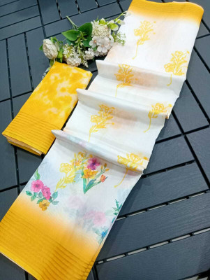 Mervadiya Floral Print Kanjivaram Chanderi, Pure Silk Saree(Multicolor)