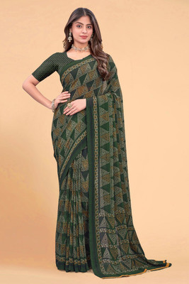 zamuna Geometric Print Daily Wear Georgette Saree(Green)