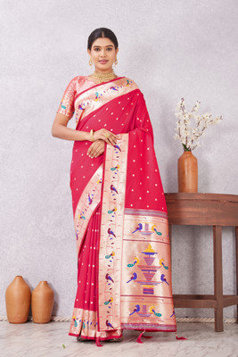 Heirlooms Woven Paithani Pure Silk Saree(Red)