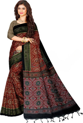 Joyguru Textile Printed Sambalpuri Cotton Blend Saree(Red)