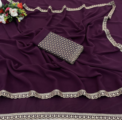 V AMAN FASHION Solid/Plain, Self Design Bollywood Georgette Saree(Purple)