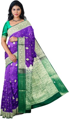 DORA SILK Embroidered, Woven Banarasi Satin Saree(Red, Green)