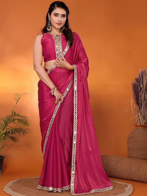 Mangukiya creation Embellished Bollywood Chiffon Saree(Pink)