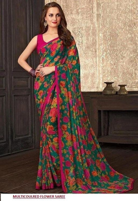 Kanooda Prints Printed Daily Wear Georgette Saree(Multicolor)