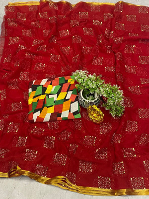 ELEGENCE FAB Embellished Daily Wear Chiffon Saree(Red)