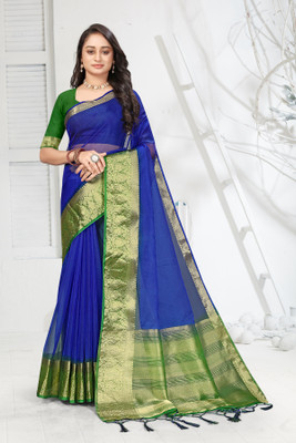 Aarunika BS Woven, Printed Bollywood Organza Saree(Blue, Green)
