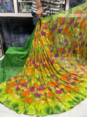 SHARIRI Printed, Self Design Daily Wear Georgette Saree(Light Green)