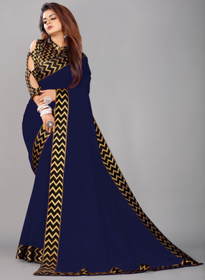 Georgette Saree Solid/Plain Bollywood Georgette Saree(Dark Blue)