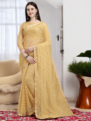 Nexxafashions Self Design Bollywood Net Saree(Brown)