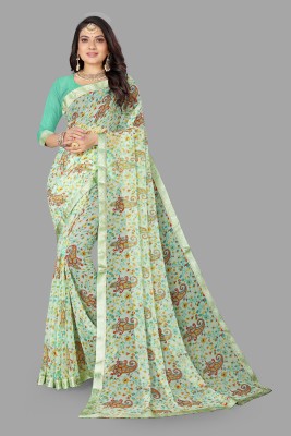 mahalaxmi fab Floral Print Bollywood Brasso Saree(Light Green)