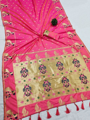 KRIYANSH Woven Banarasi Cotton Silk, Jacquard Saree(Pink)