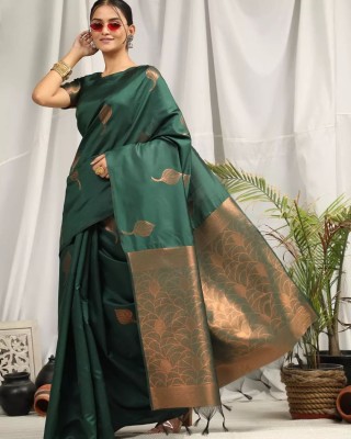 V V FASHION Woven Banarasi Pure Silk Saree(Green)