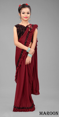 VRAJTEX FAB Embellished Bollywood Lycra Blend Saree(Maroon)