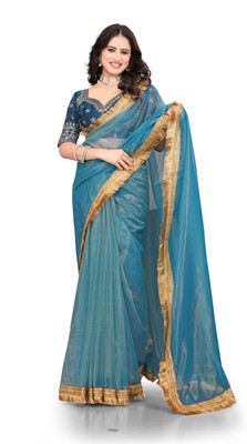 Brahmani Creation Embroidered Daily Wear Net Saree(Blue)