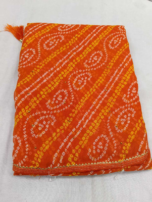 Shiv Shakti Embellished Bandhani Polyester Saree(Orange)