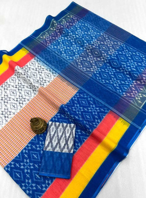 Margi Designers Printed Handloom Cotton Linen Saree(Multicolor)