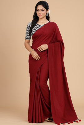 SMRITI HANDLOOM Solid/Plain Handloom Handloom Pure Cotton Saree(Maroon)