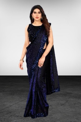 online bazaarr Floral Print Bollywood Lycra Blend Saree(Blue)
