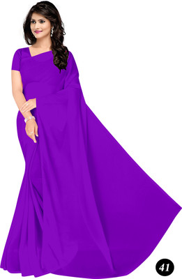 STAVA CREATION Solid/Plain Bollywood Georgette Saree(Purple)