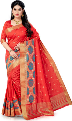 M.S.RETAIL Self Design, Embroidered Bollywood Cotton Silk Saree(Red)