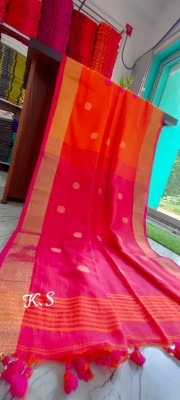RRBB Embroidered, Solid/Plain Handloom Pure Cotton Saree(Orange, Pink)