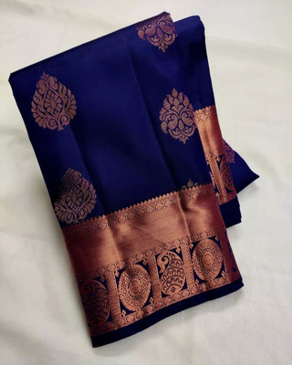 RASVRITI Printed Kanjivaram Pure Silk, Art Silk Saree(Blue)