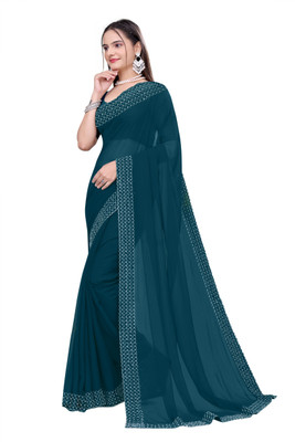 Queenhive Self Design Daily Wear Georgette Saree(Dark Green)