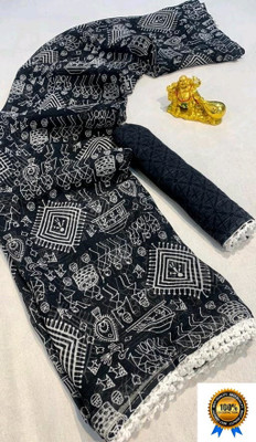 ZENFAB THREADS Printed Bollywood Georgette Saree(Black)