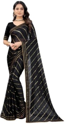 Sonali Fashion Striped Leheria Lycra Blend Saree(Black)