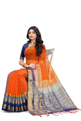 Aarunika BS Woven Bollywood Organza Saree(Orange)