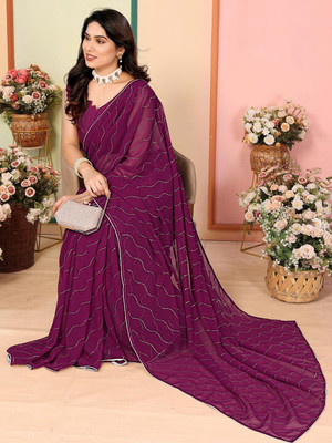 ANOUK Embellished Saree with Attached Blouse Georgette Saree(Red)