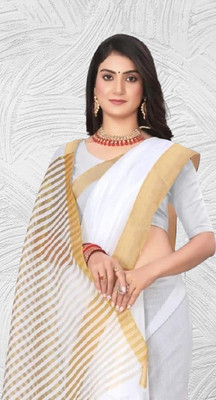 SHRISAREEESa Striped Bollywood Pure Cotton Saree(White)