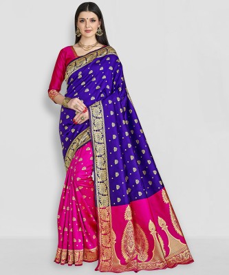 Sariya Woven Banarasi Silk Blend, Jacquard Saree(Blue)