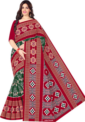 ARTFULTHREADS Printed, Graphic Print Sambalpuri Pure Cotton Saree(Multicolor)