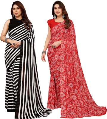 kashvi sarees Printed Daily Wear Georgette Saree(Pack of 2, Black, Red)