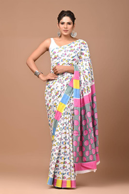 Om Traders Printed Saree with Attached Blouse Cotton Silk Saree(Multicolor)