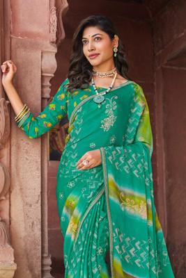Laxmipati sarees Printed Bollywood Chiffon Saree(Green)