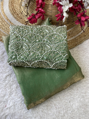 ShopGlobal Embellished Bollywood Art Silk Saree(Light Green)