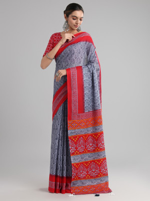 Anouk Rustic Printed Daily Wear Cotton Blend Saree(Grey)