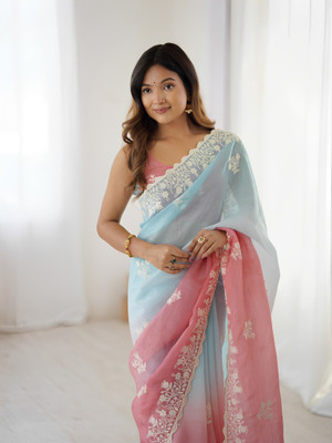 Tasrika Embroidered Bollywood Silk Blend Saree(Pink)